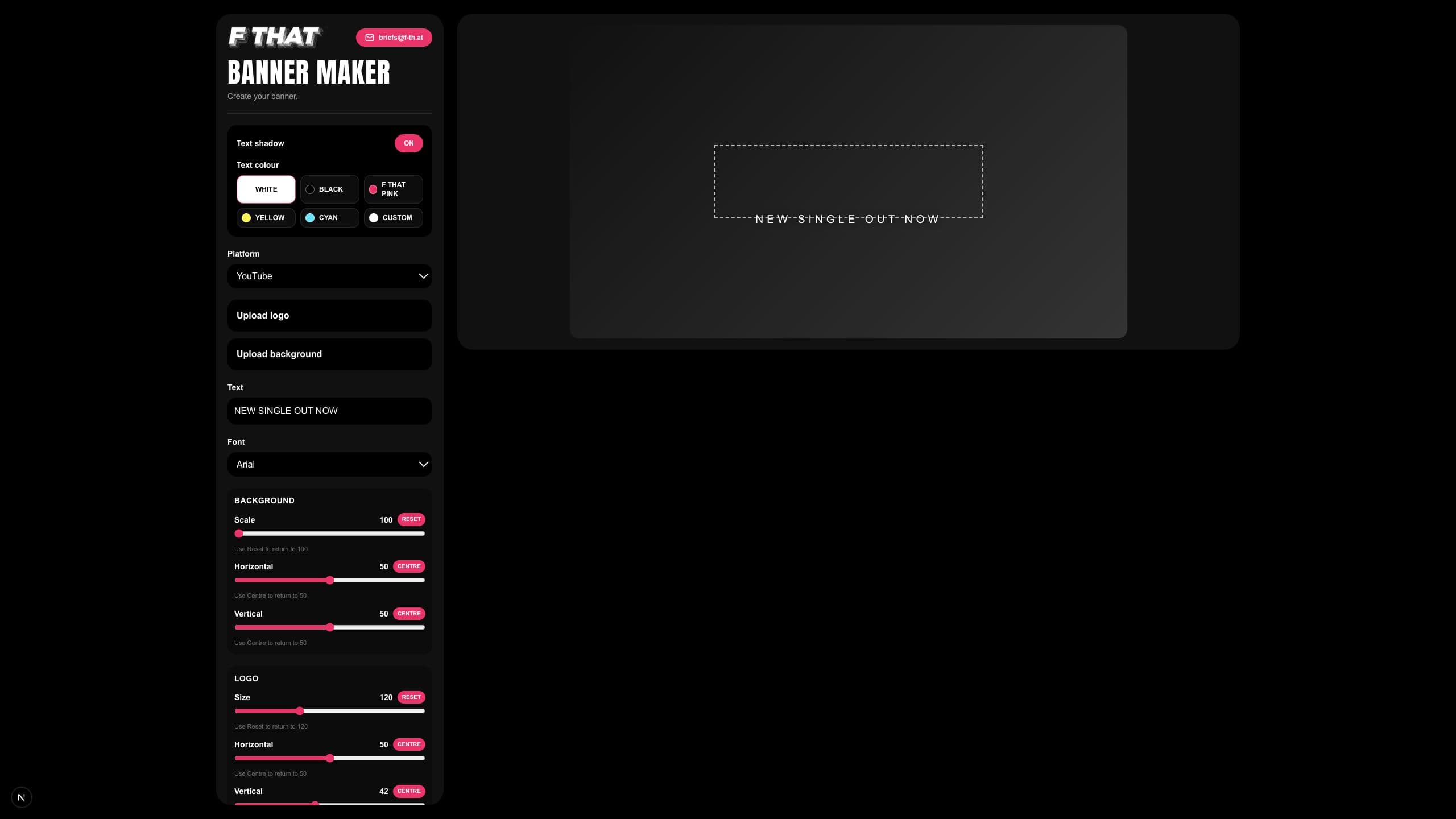 F That Banner Maker controls and live banner preview.